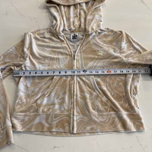 Juicy Couture Cream and White Zip‎ Up Crop Hoodie Sweatshirt size XL - Picture 6 of 8